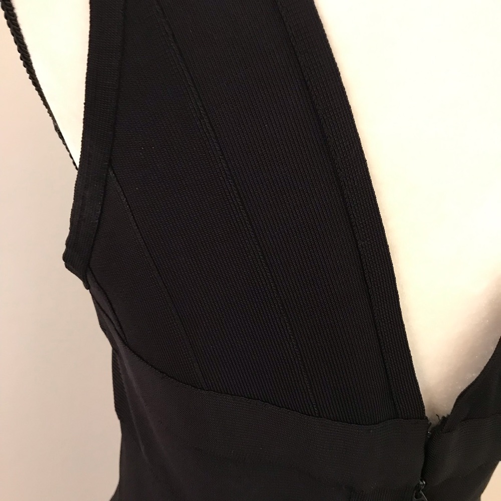 Herve Lager Black Bodycon V Neck Dress, Size Large - Picture 4 of 16